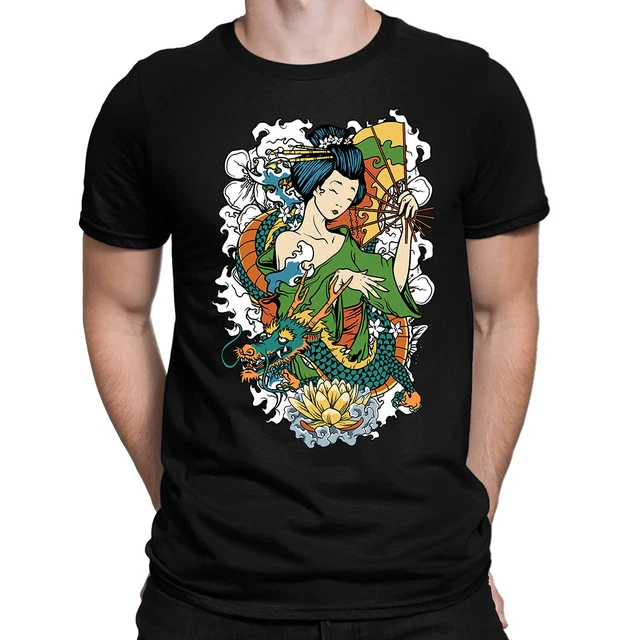 Geisha Men's T-Shirt | DTG Printed - Japan Japanese Dragon