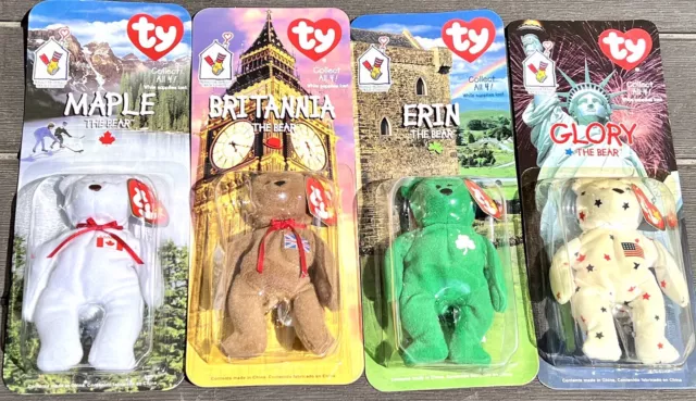 TY Beanie Babies Britannia, Glory, Erin, Maple McDonalds ERRORS Bear Set of 4