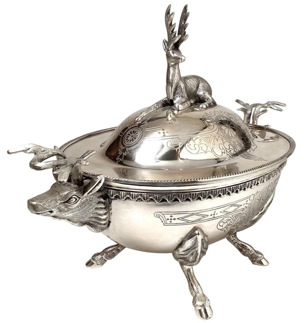 NO RESERVE Early 20th Century Silver Plate Elk Motif Tureen $4,150
