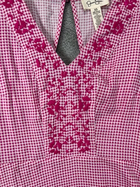 Womens Dresses XS Pink Gingham Embroidered Jessica Simpson Cottage Core Boho 3