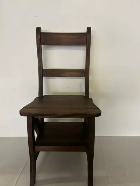 ￼ mahogany, handmade, WOODEN LIBRARY FOLDING STEP LADDER CHAIR