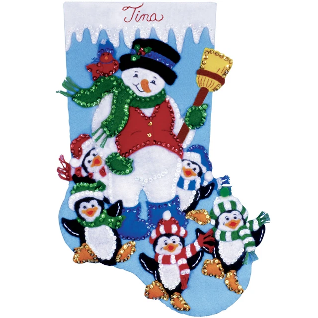 Design Works Felt Stocking Applique Kit 16" Long-Penguin Party -DW5095