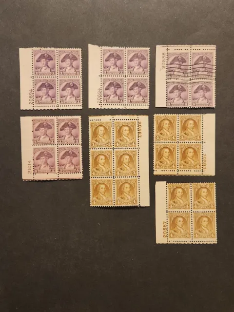 RIV: MNH/MNG 708 & 709 Plate Block lot 1932 Washington Birthday Bicentennial