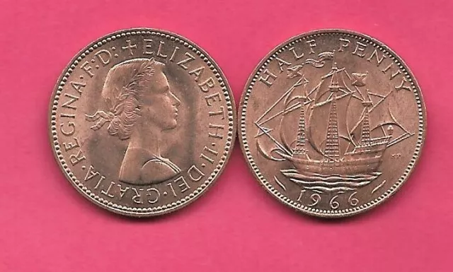 GB  GREAT BRITAIN UK KM896 1966 uncirculated-unc BU  1/2 PENNY OLD BRONZE COIN