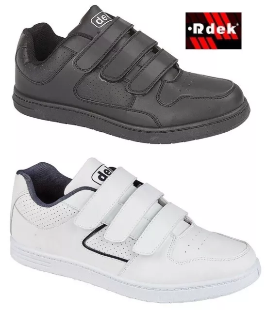 Mens Boys Casual Leather Trainers DEK Lightweight Touch Fasten Sport Shoes