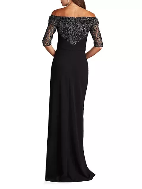 Tadashi Shoji Black Silver Off-The-Shoulder Sequin Lace Gown Size 24W  $518 3