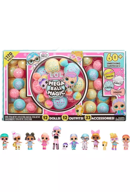 LOL Surprise Mega Ball Magic - 12 Collectible Dolls, 60+ Surprises - New 2023