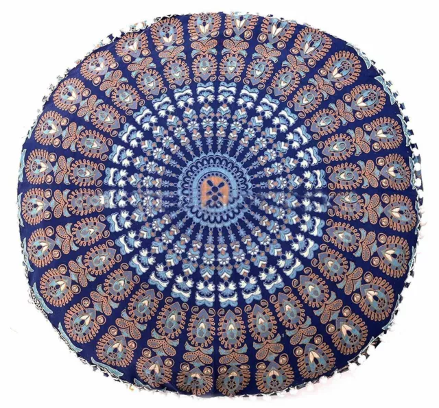 Mandala Indien Sol Pouf Étui Ethnique Rond Ottomane Pouf Housse Coton Grain Sac 2