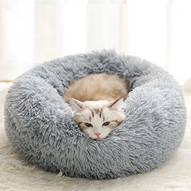Donut Plush Pet Dog Cat Bed Fluffy Soft Warm Calming Bed Sleeping 20"~23" 3