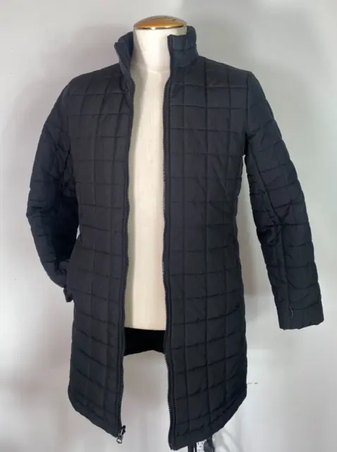 LAND'S END BLACK Quilted Nylon Full Zip Long Puffer Jacket Coat Women's ...