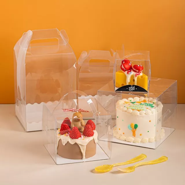 4 Inch to 6 Inch Transparent Mini Cake Box - Carrier PVC Acetate Bento Clear