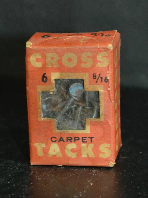 Vintage Box Red Cross Carpet Tacks 8/16 Partial Box