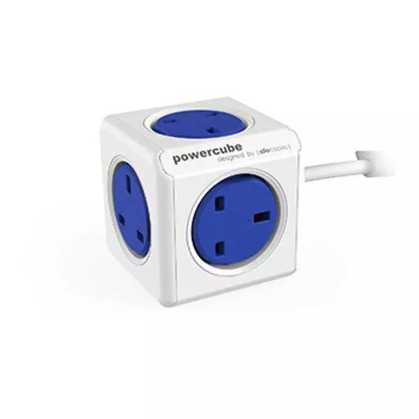 PowerCube Extended 1.5 Metre UK Mains Power Socket - BLUE/WHITE