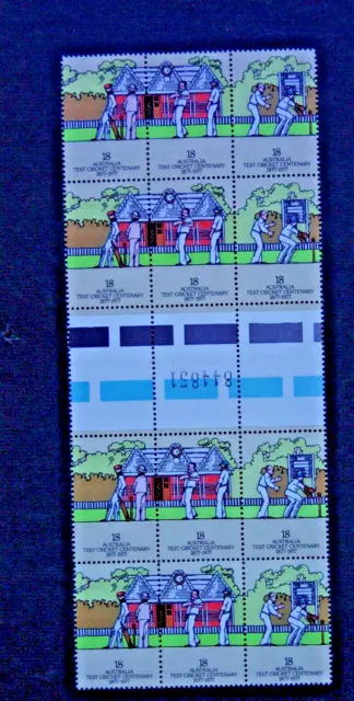 Australian Stamps 1977 18c Cricket X12 gutter number MUH Centennary England  blo