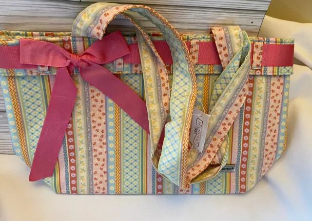 Longaberger Homestead Spring Parade Small Tote Purse Pink Ribbon Accent