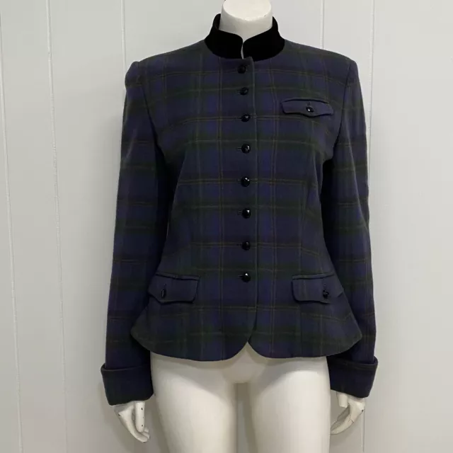 Lauren Ralph Lauren Blazer Womens 10 Blue Wool Velvet Collar Button Front Jacket