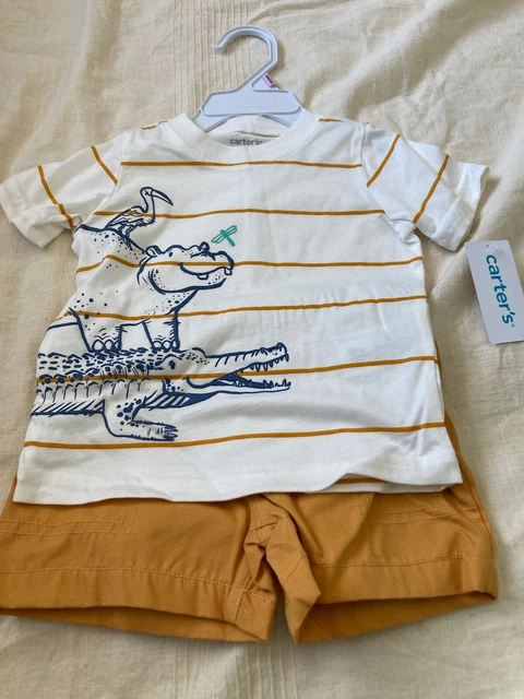 Carters baby boy yellow 2 piece aligator short outfit size 9M NWT