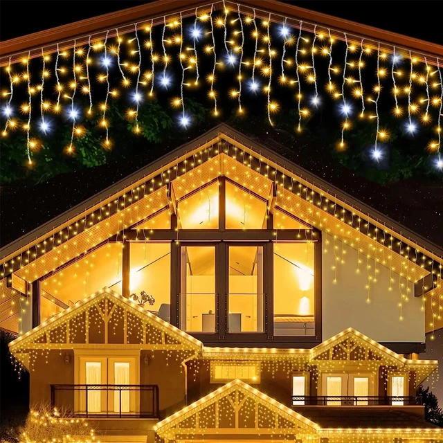Opard Eisregen-Lichterkette Außen – 15,8 M Mit 400 LEDs Warmweiß, 8 Beleuchtungsmodi, IP65, Timer & Speicherfunktion, Für Dachrinne & Balkon