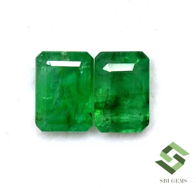 7x5 mm Certified Natural Emerald Octagon Cut Pair 2.12 CTS Untreated Loose Gems