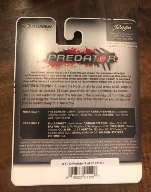 Nockturnal Predator Lighted Crossbow Nock Size 1-Red Led-Nt722 - New 2