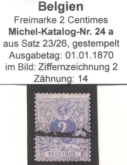 Briefmarken Belgien, Freimarken-Ausgabe Michel-Katalog-Nr. 24 a, gestempelt
