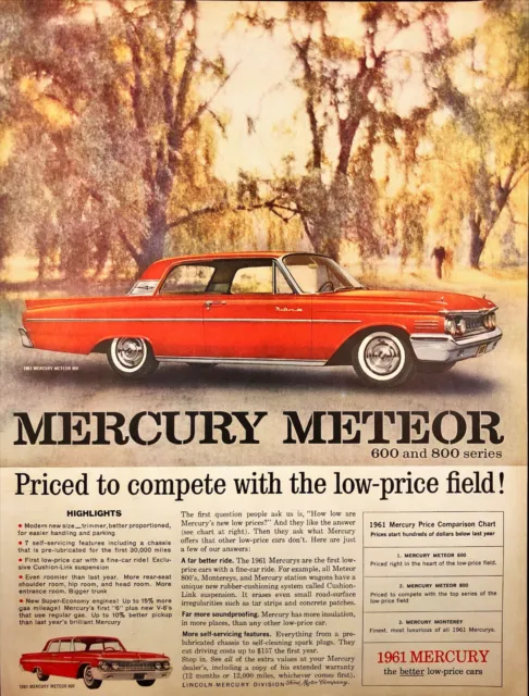 1960 Red Mercury '61 Meteor 800  Print Ad Whitewalls Coastal South Landscape