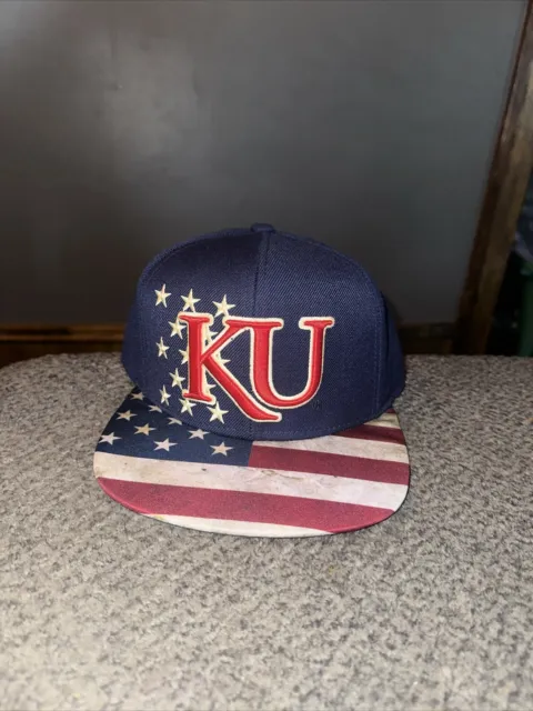 KU Kansas Jayhawks Adidas NCAA Flat Brim Bill Snapback Cap Hat  Rare!