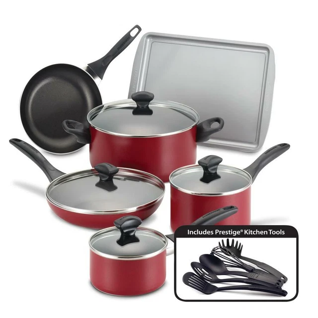 FARBERWARE 15PIECE NONSTICK Cookware Set Red Dishwasher and Oven safe to 350°F £43.57