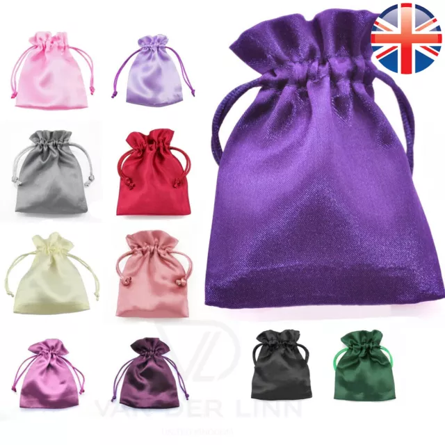 VDL Satin Gift Bags Drawstring Silky Jewellery Pouches Wedding Favour 4 Sizes