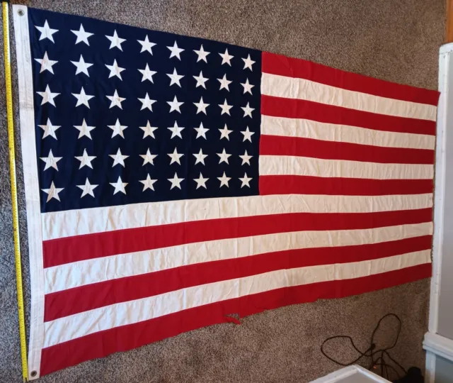 VINTAGE 48 STAR - AMERICAN FLAG by VALLEY FORGE FLAG CO. USA - 5' x 9.5' - Worn