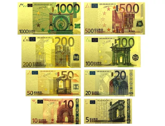 Euro Set - Gold Banknoten - Koloriert - Sammlung - Vergoldet - Selten