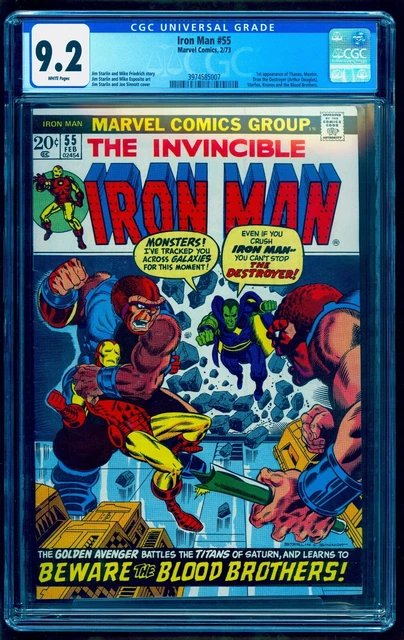 IRON MAN 55 CGC 9.2 RARE PERFECT WRAP WHITE PAGES 1973 💎1st THANOS STARFOX DRAX
