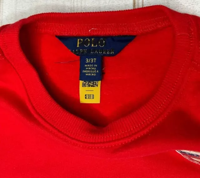 Polo Ralph Lauren Boys Pullover Multicolor 3/3T Sweatshirt USA Flag Long-Sleeve 3