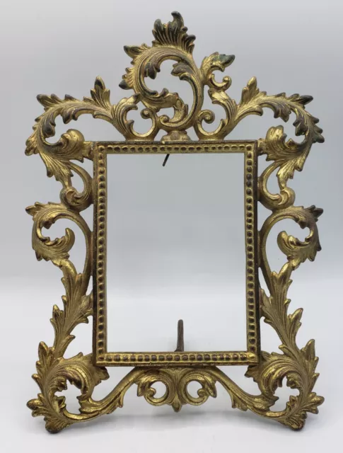 Antique Victorian / Art Nouveau Brass Metal Picture Frame Easel Back 10.5"H