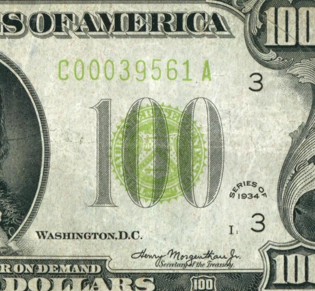 (( FIVE DIGIT )) $100 1934 LGS LIME ((LIGHT GREEN SEAL)) Federal Reserve Note