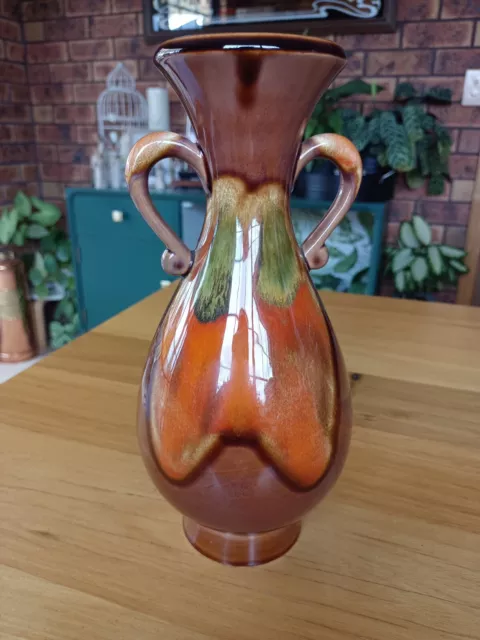 Vintage 70s Japan Made Orange Brown Vase Jug Drip Glaze Mid Century Retro