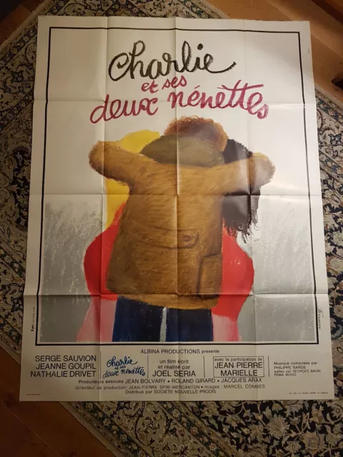 AFFICHE Cinéma 1973 CHARLIE ET SES DEUX NÉNETTES 120X160 JOËL SÉRIA/MARIELLE