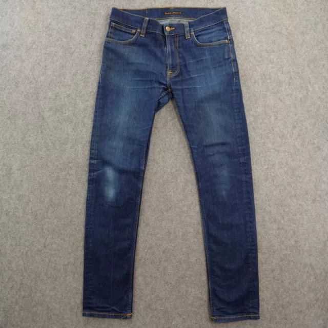 Nudie Jeans Mens 32 Blue Thin Finn Dark Wash Mid Rise Dark Wash Button Organic