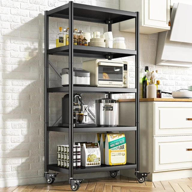 5 Tier Adjustable Heavy Duty Metal Shelving Unit Rolling Wheels Bakers Rack 65"L