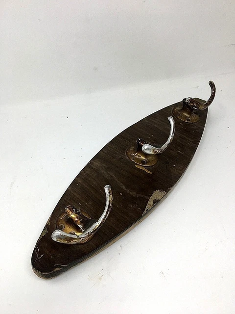 Old Wooden Brass Coat Hanger Hook Wall Fix Tie Hanger 3 Hook Handcrafted 3