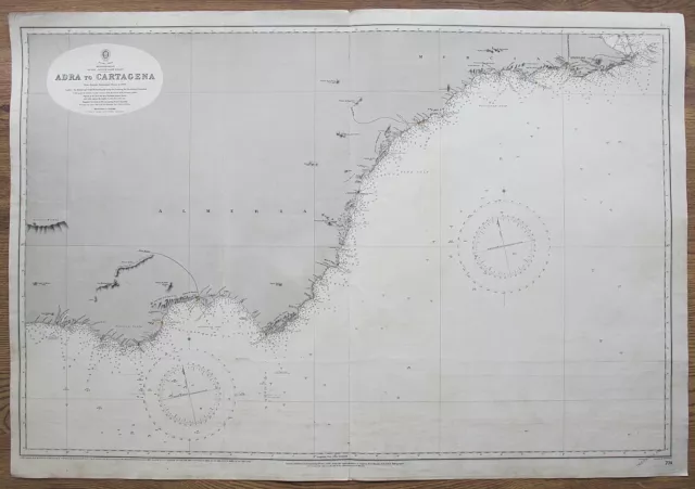 1894 Spain Adra To Cartagena Genuine Vintage Admiralty Chart Map