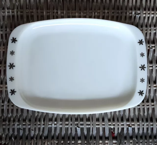 Vintage JAJ Gaiety Snowflake Pyrex White Glass Platter Serving Plate Dish Retro