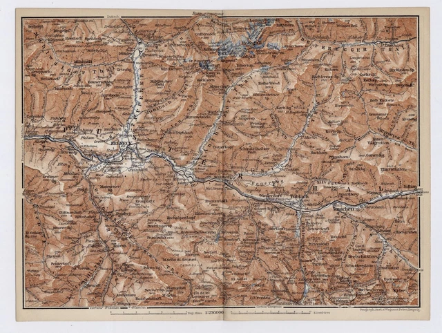 Puster Valley Map 1910 ANTIQUE MAP Of Puster Valley Bruneck Brunico South Tyrol Alps ...