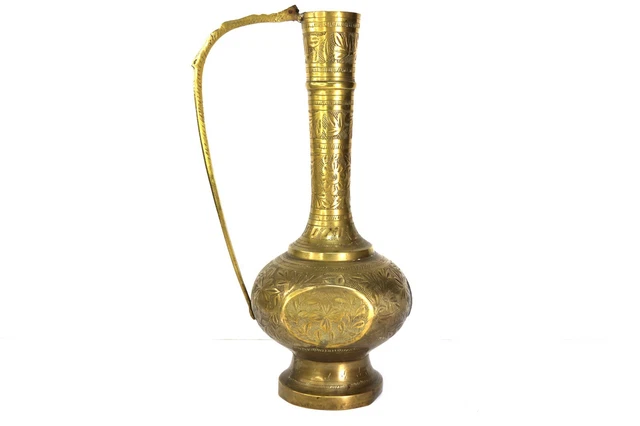 Vintage Brass Coffee Pot India Made Teapot Dallah Ornate Eastern Decorative 11"