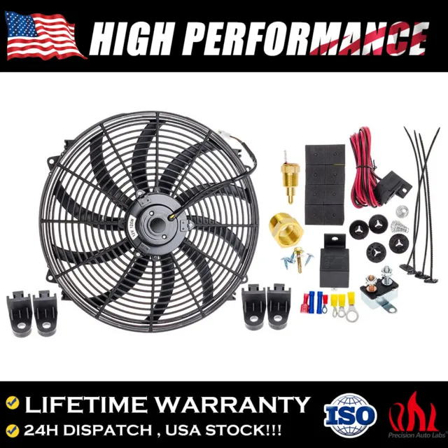 16" Electric Radiator Fan 3000+CFM Thermostat Wiring Switch Relay Kit Upgrade US
