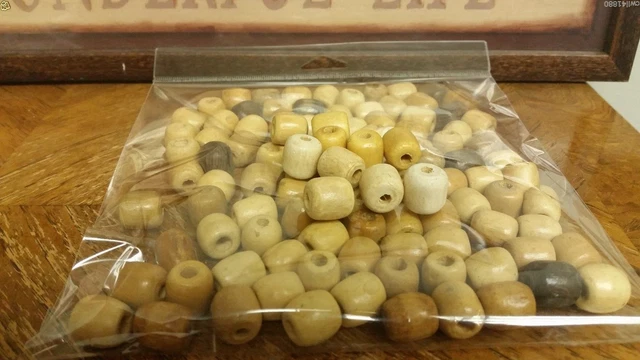 100 Count Lot - Brown Barrel Maple Hard Wood Craft Beads Jewelry Macrame 3