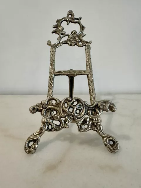 Vintage Silver Victorian Ornate Easel Stand For Art, Books, And Plates. 2