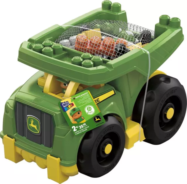 Fisher-Price Building Toy Blocks John Deere Dump Truck (25 Pieces) For Toddler