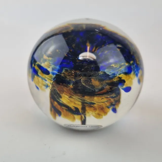 Wedgwood Art Glass Paperweight Blue & Orange Flower