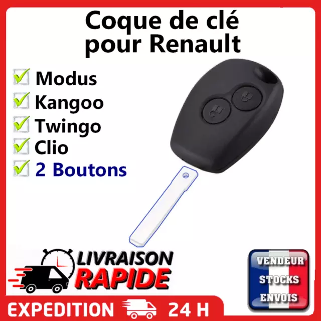 Clé Coque Clef  2 Boutons pour RENAULT : Twingo / Modus / Kangoo 2 / Clio 3